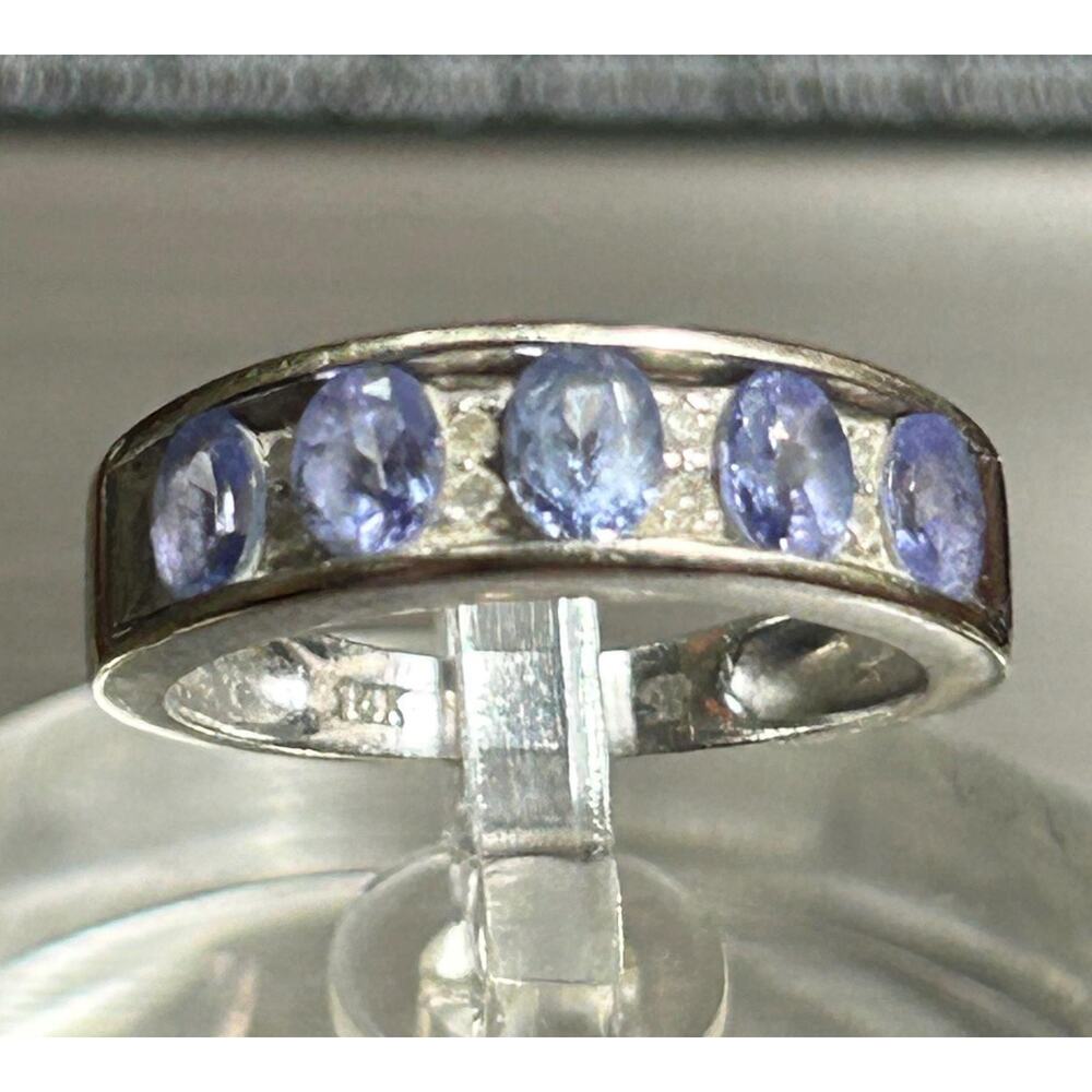 14k White Gold Tanzanite & Diamond Band Ring, Size 4.75 fine jewelry